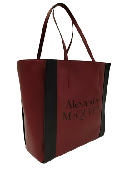 Alexander Mcqueen Dark Red Leather Signature Logo Shopper Tote 630773 6050