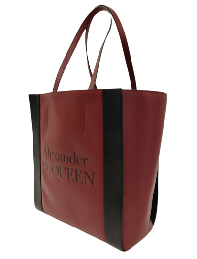 Alexander Mcqueen Dark Red Leather Signature Logo Shopper Tote 630773 6050