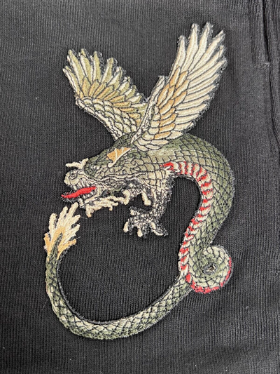 Alexander Mcqueen Men's Black Cotton Short W/green Dragon Patch 612763 1000 In Black