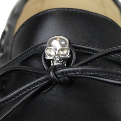 Shop Alexander Mcqueen Men's Silver Skull Black Leather Loafer 389537