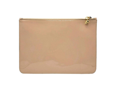 Alexander Mcqueen Women's Beige Charm Patent Leather Skull Large Pouch In Beige