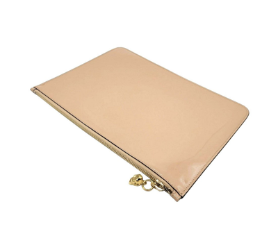 Alexander Mcqueen Women's Beige Charm Patent Leather Skull Large Pouch In Beige