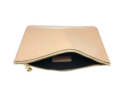 Alexander Mcqueen Women's Beige Charm Patent Leather Skull Large Pouch In Beige