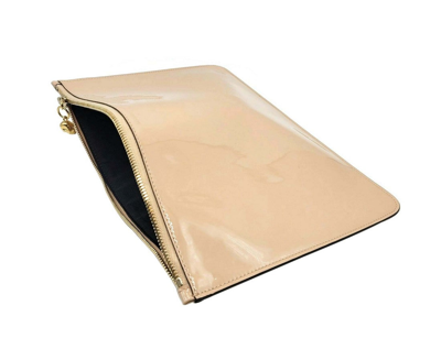 Alexander Mcqueen Women's Beige Charm Patent Leather Skull Large Pouch In Beige