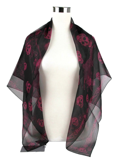 Alexander Mcqueen Women's Black / Light Purple Multiskull Print Silk Scarf 528571 1071 In Black / Light Purple