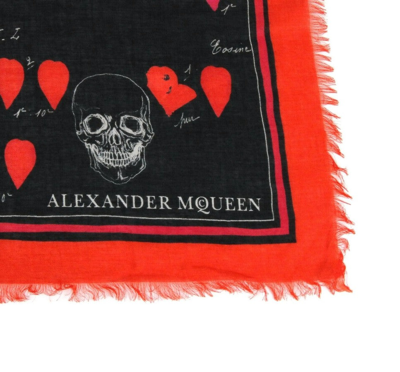 Alexander Mcqueen Women's Black / Red Modal / Wool Petal Skull Shawl Scarf 505219 1074 In Black / Red