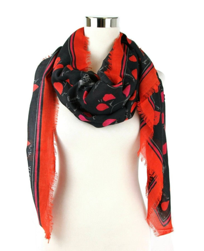 Alexander Mcqueen Women's Black / Red Modal / Wool Petal Skull Shawl Scarf 505219 1074 In Black / Red