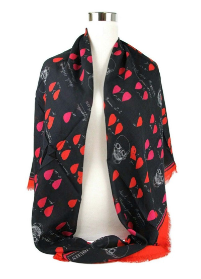 Alexander Mcqueen Women's Black / Red Modal / Wool Petal Skull Shawl Scarf 505219 1074 In Black / Red