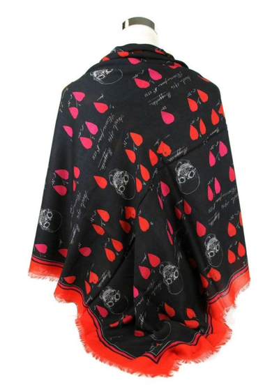 Alexander Mcqueen Women's Black / Red Modal / Wool Petal Skull Shawl Scarf 505219 1074 In Black / Red