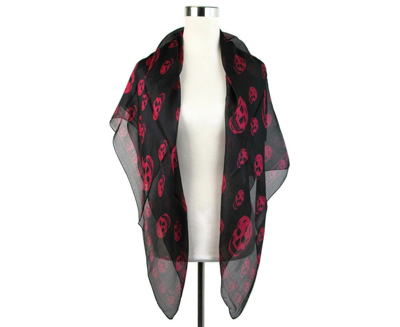 Alexander Mcqueen Women's Black Chiffon Silk With Purple Pink Skull Print Scarf 110640 1071 In Black