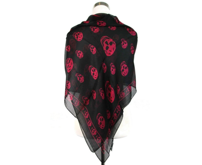 Alexander Mcqueen Women's Black Chiffon Silk With Purple Pink Skull Print Scarf 110640 1071 In Black