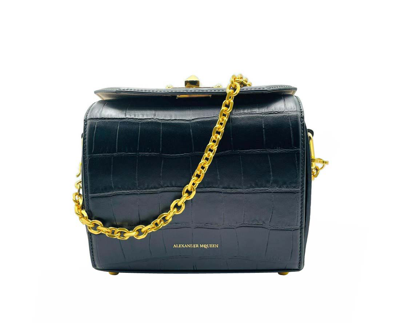 Shop Alexander Mcqueen Women's Black Crocodile Embossed Leather Box 19 Crossbody Bag