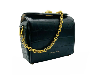 Shop Alexander Mcqueen Women's Black Crocodile Embossed Leather Box 19 Crossbody Bag