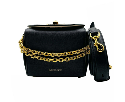 Shop Alexander Mcqueen Women's Black Leather Gold Chain Box 16 Crossbody Bag