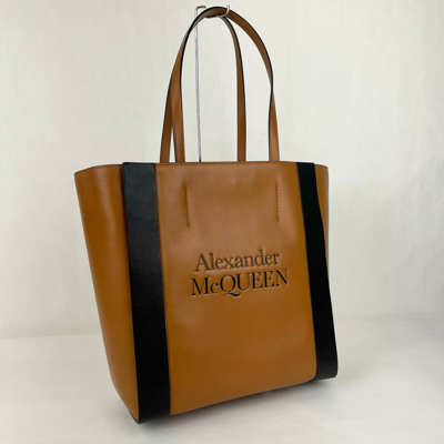 Shop Alexander Mcqueen Women's Brown Leather Signature Shopper Tote Bag