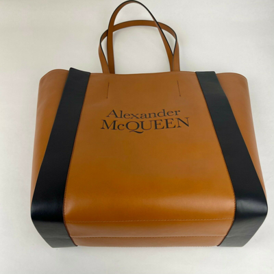 Alexander Mcqueen Women's Brown Leather Signature Shopper Tote Bag