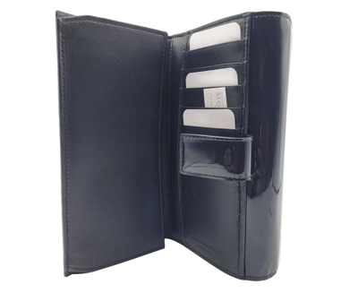 Shop Alexander Mcqueen Women's Dark Navy Patent Leather Continental Wallet