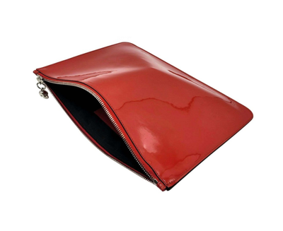 Alexander Mcqueen Women's Red Charm Patent Leather Silver Skull Large Pouch In Red