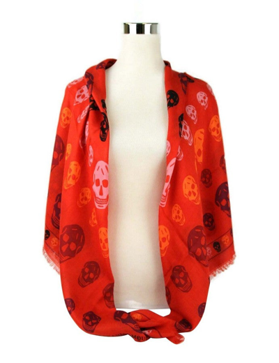 Alexander Mcqueen Women's Red Modal / Wool Multiskull Box Print Shawl Scarf 496827 6470 In Red