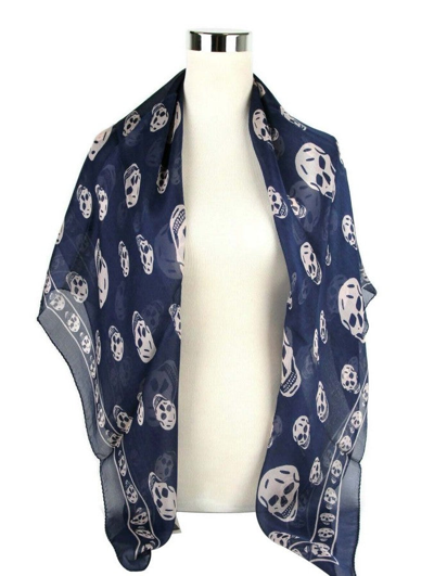 Shop Alexander Mcqueen Women's Sapphire / Blue Skull Chiffon Silk Scarf 110640 4272