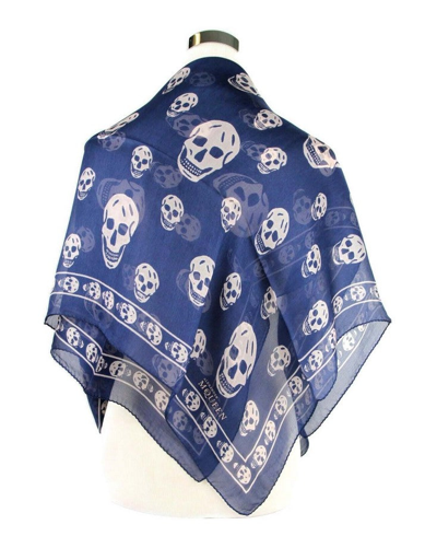 Shop Alexander Mcqueen Women's Sapphire / Blue Skull Chiffon Silk Scarf 110640 4272