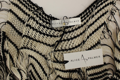 Shop Alice Palmer Black Chainette Knit Striped Assymetrical Women's Dress In Black/white