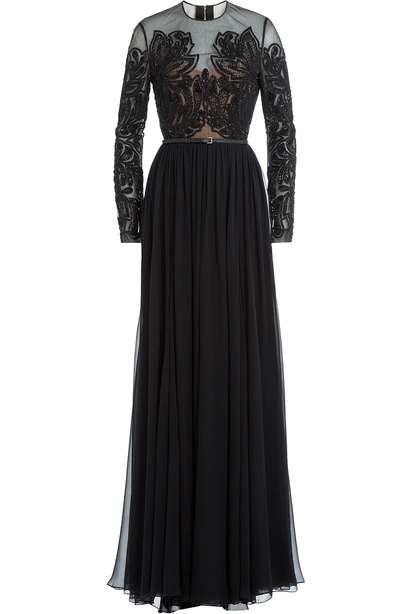 Elie Saab Embellished Silk Floor-length Evening Gown In Black