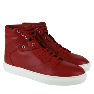 Shop Balenciaga Men's Hi Top Dark Red Leather / Coated Canvas Sneaker