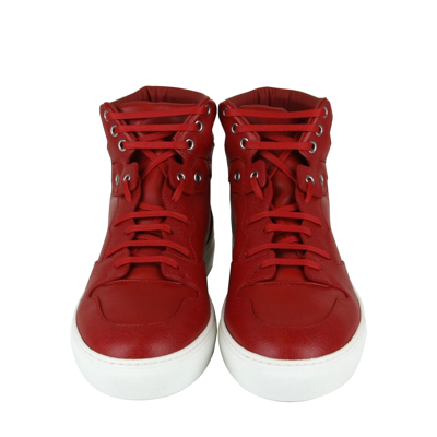 Shop Balenciaga Men's Hi Top Dark Red Leather / Coated Canvas Sneaker