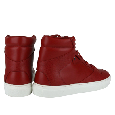 Shop Balenciaga Men's Hi Top Dark Red Leather / Coated Canvas Sneaker