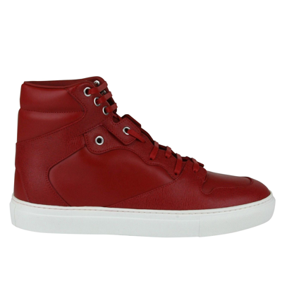 Shop Balenciaga Men's Hi Top Dark Red Leather / Coated Canvas Sneaker