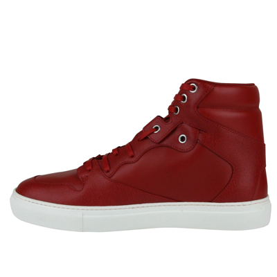 Shop Balenciaga Men's Hi Top Dark Red Leather / Coated Canvas Sneaker