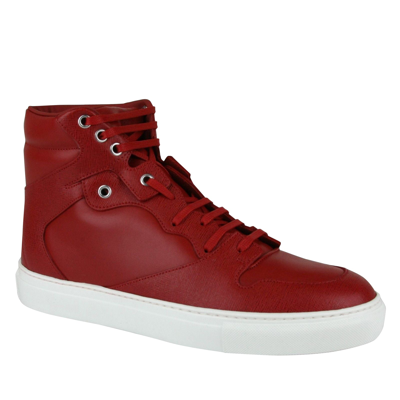 Shop Balenciaga Men's Hi Top Dark Red Leather / Coated Canvas Sneaker