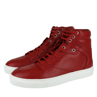 Shop Balenciaga Men's Hi Top Dark Red Leather / Coated Canvas Sneaker