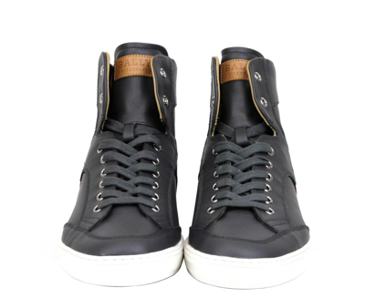 Bally Mens Dark Grey Calf Leather Hi-top Sneaker With Red Beige Oldani.o-225 In Dark Gray