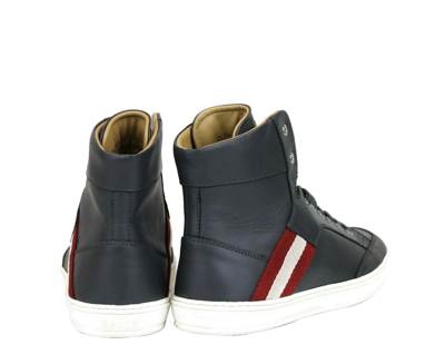 Bally Mens Dark Grey Calf Leather Hi-top Sneaker With Red Beige Oldani.o-225 In Dark Gray