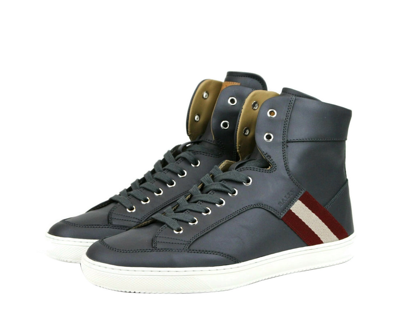 Shop Bally Men's Dark Grey Calf Leather Hi-top Sneaker With Red Beige In Dark Gray
