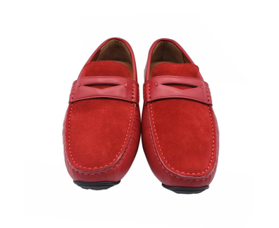 Shop Bally Men's Red Piotre Leather / Suede With Black / White Web Logo Slip On Loafer Shoes