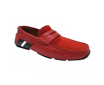 Shop Bally Men's Red Piotre Leather / Suede With Black / White Web Logo Slip On Loafer Shoes