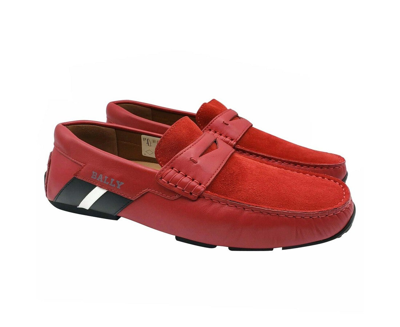 Bally Men's Red Piotre Leather / Suede With Black / White Web Logo Slip On Loafer Shoes (7 Eu / 8d U In Red