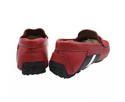 Bally Men's Red Piotre Leather / Suede With Black / White Web Logo Slip On Loafer Shoes (7 Eu / 8d U In Red