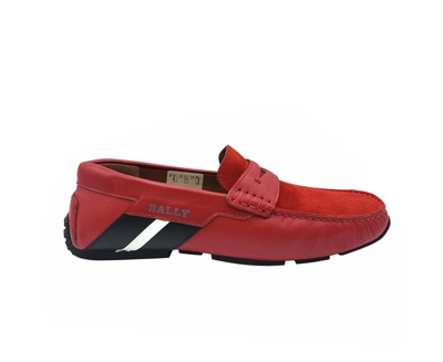 Bally Men's Red Piotre Leather / Suede With Black / White Web Logo Slip On Loafer Shoes (7 Eu / 8d U In Red