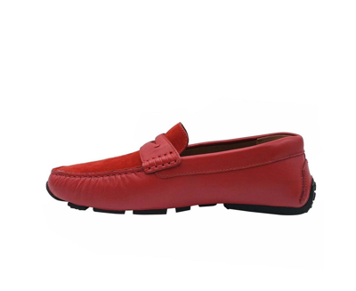 Bally Men's Red Piotre Leather / Suede With Black / White Web Logo Slip On Loafer Shoes (7 Eu / 8d U In Red