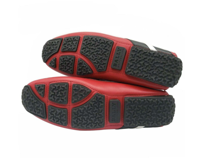 Bally Men's Red Piotre Leather / Suede With Black / White Web Logo Slip On Loafer Shoes (7 Eu / 8d U In Red