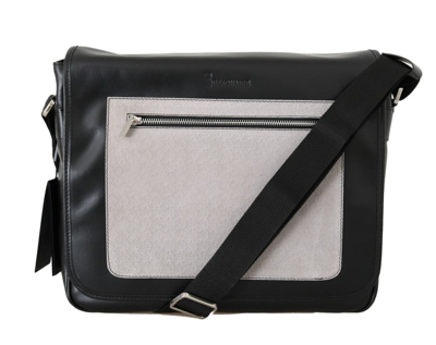 Shop Billionaire Italian Couture Black Gray Leather Messenger Shoulder Men's Bag In Multicolor