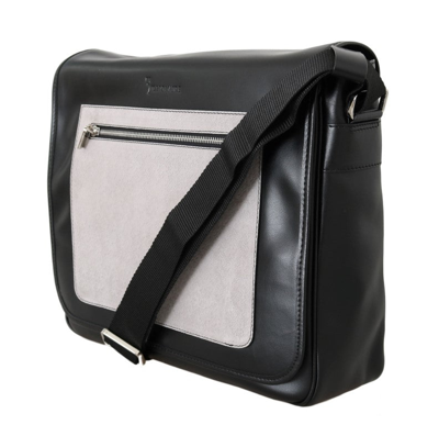 Shop Billionaire Italian Couture Black Gray Leather Messenger Shoulder Men's Bag In Multicolor