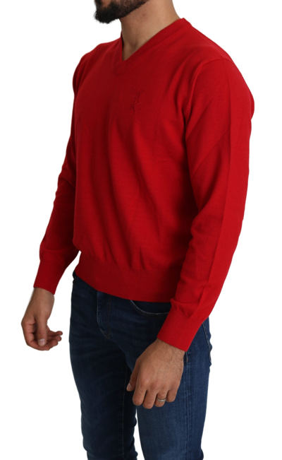 Shop Billionaire Italian Couture Iconic Embroidered Red Wool Men's Sweater