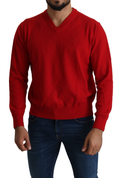 Shop Billionaire Italian Couture Iconic Embroidered Red Wool Men's Sweater