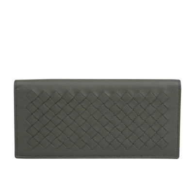 Shop Bottega Veneta Men's Intercciaco Gray Leather Woven Long Bifold Wallet 390878 1300
