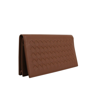 Shop Bottega Veneta Men's Woven Brown Medium Leather Long Bifold Wallet 390878 2531